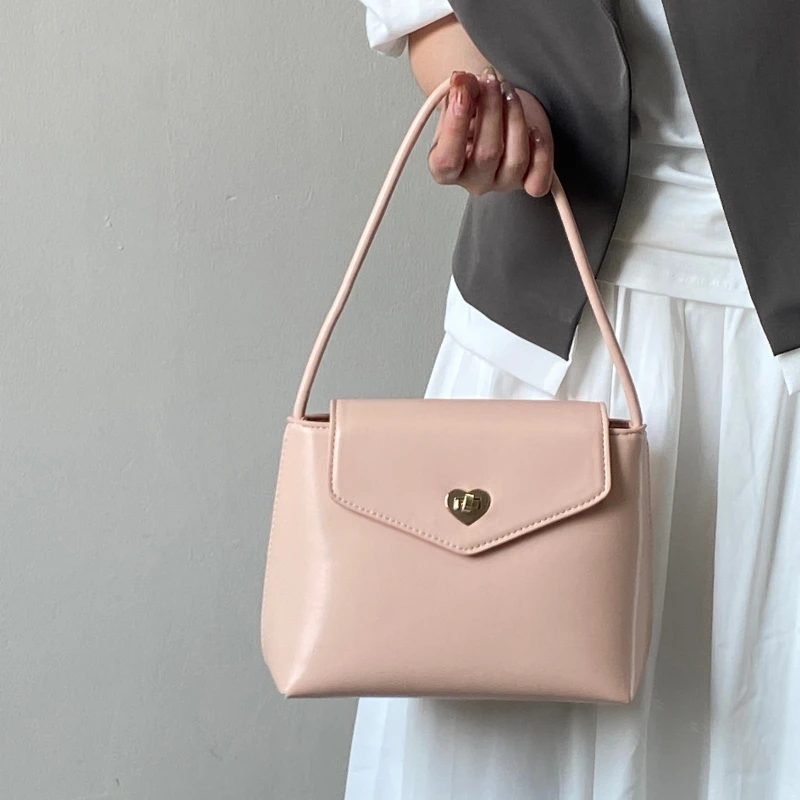 

Fashion Love Lock Women's Shoulder Bag Simple Sweet Solid Color Underarm Bags for Ladies Casual Female Handbags Small Tote Purse