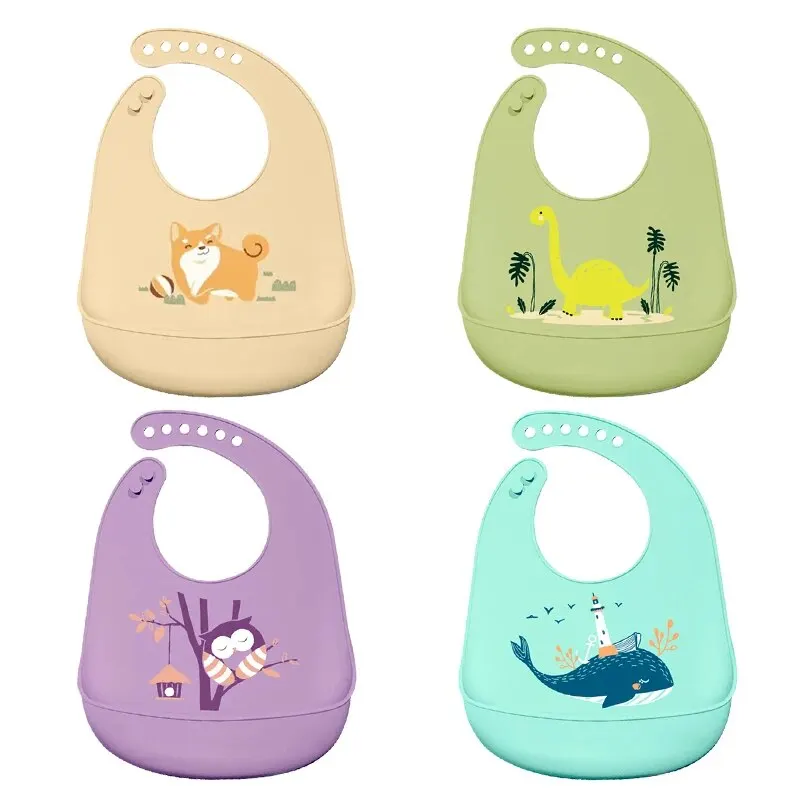 Silicone Bib Baby Waterproof Saliva Dripping Banana Bibs Cartoon Newborn Feeding Soft Edible Aprons Adjustable Burp Scarf