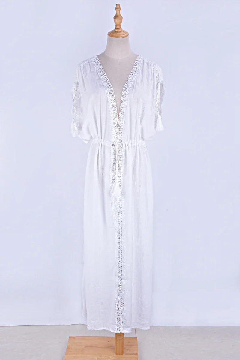summer Crochet White Knitted Beach Cover up dress Tunic Long Pareos Bikinis Cover up long knit bikini cover ups