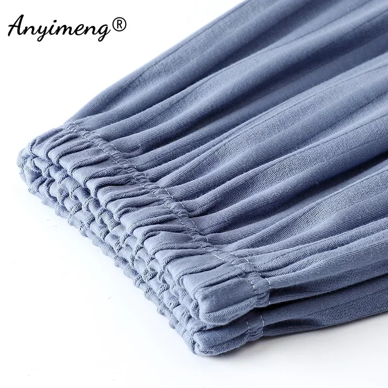 Men Plus Size Luxury Summer Nightwear Knitted Cotton Pajamas Set Short Sleeved Long Pants Fashion Elegant Leisure Sleepwear