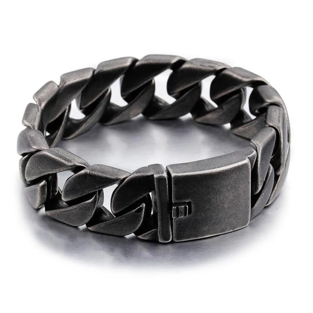 20Mm Heavy Punk Retro Black Curb Cuban Link Chain Bracciale Uomo Donna Hiphop Matte Spazzolato Acciaio Inossidabile Semplice Braccialetto Gioielli