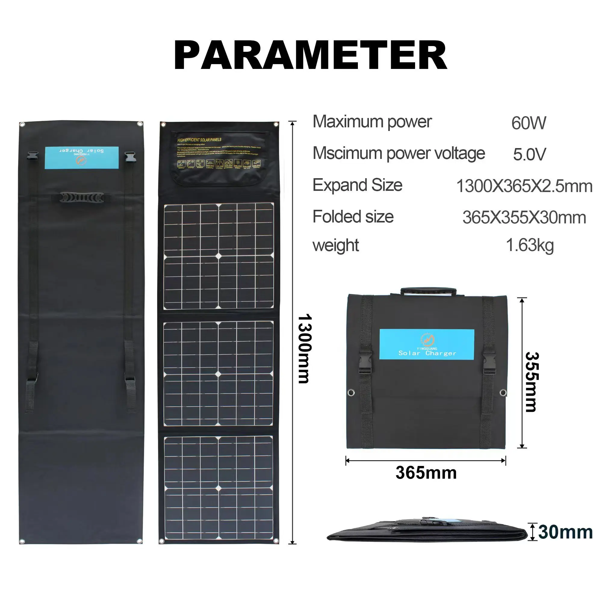 YYHC-Fast Charging with USB-A and Type-C Output 65w Foldable Solar Panel Charger