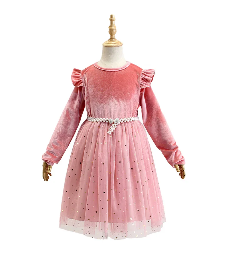 European And American Girls Long-sleeved Foreign-style Party Dress Princess Dress Performance Clothes Children's Clothing Star M - Image 4
