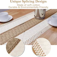 Table Runner, Natural Burlap Boho Table Runner Modern Farmhouse Decor Rustic Woven Cotton Crochet Lace for Tabletop Decoration 3