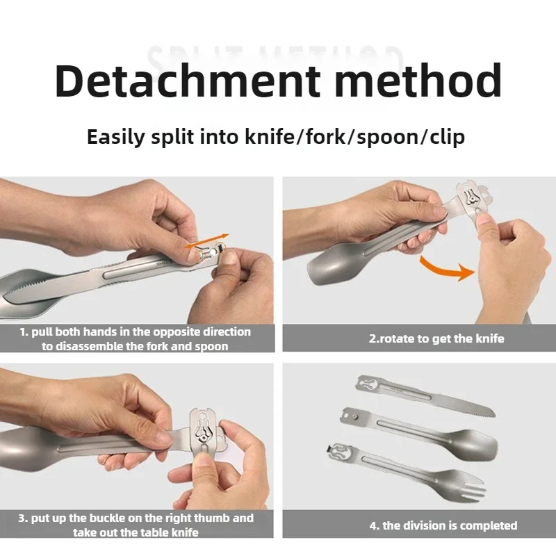 4 in 1 Stainless Steel Detachable Assembled Spoon Fork Set Outdoor Camping Tableware Picnic Cookware Cutlery