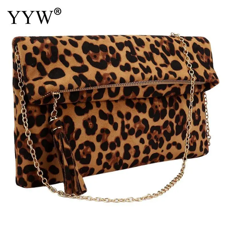 YYWWomenLeopardClutchEnvelopePursewithTasselsEveningParty