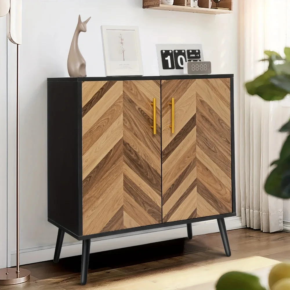 Modern Storage Cabinet 2 Doors 28" Long Wooden Buffet Cabinet Adjustable Shelves Accent Bedroom Hallway