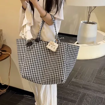 Borse tote da donna in stile coreano a quadri, alla moda, semplici e versatili, borse a tracolla di grande capacità, borse portatili per ragazza