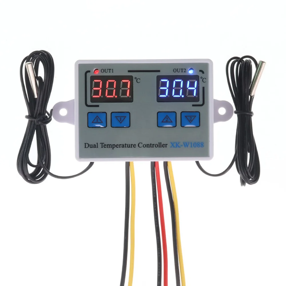 W1088 Dual Led Digital Adjustable Thermostat Temperature Meter