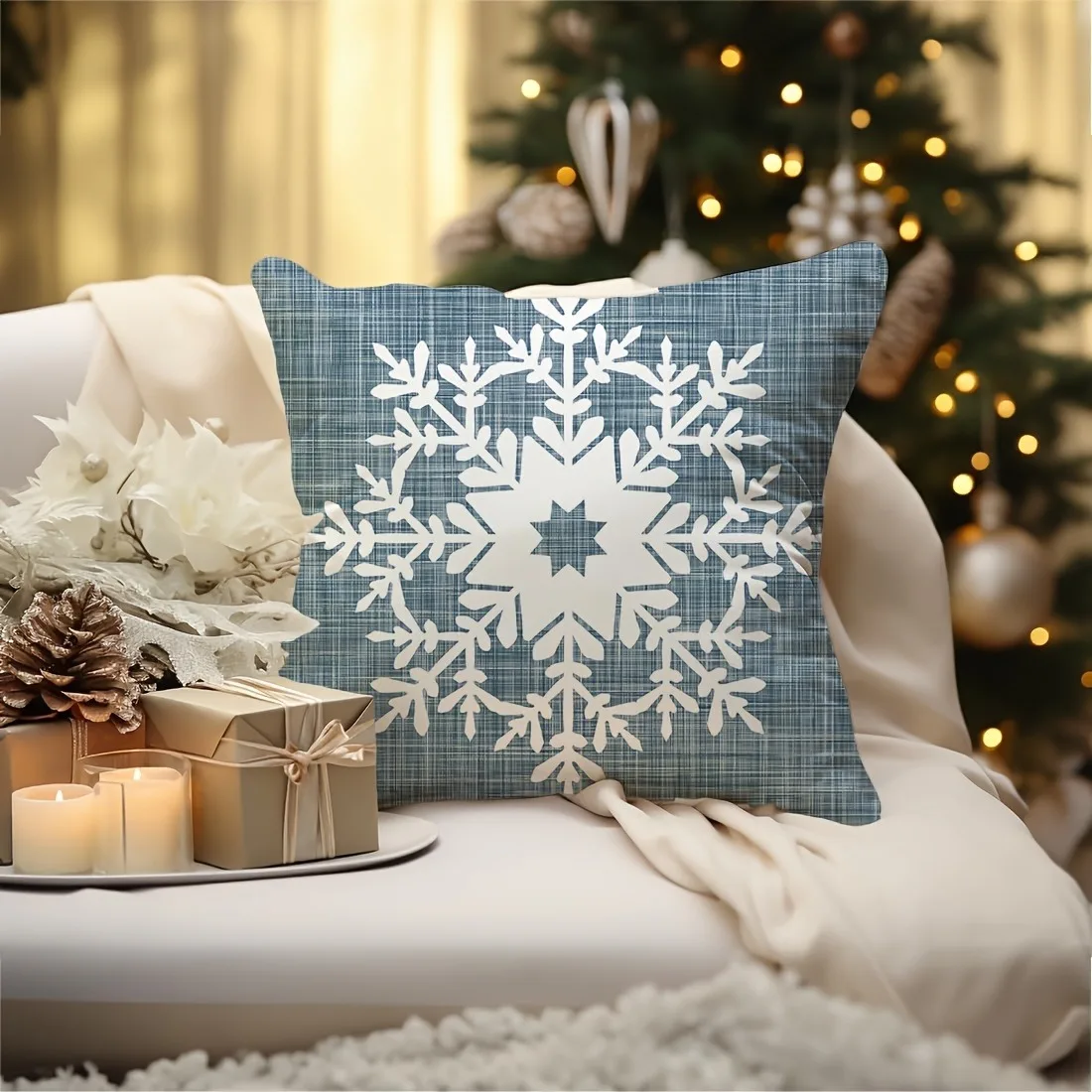 Weihnachts-Kissenbezug 30,5x50,8 Cm – Motiv Frohe Weihnachten Mit Tannenbaum & Schneeflocken, Waschbar, Mit Verstecktem Reißverschluss