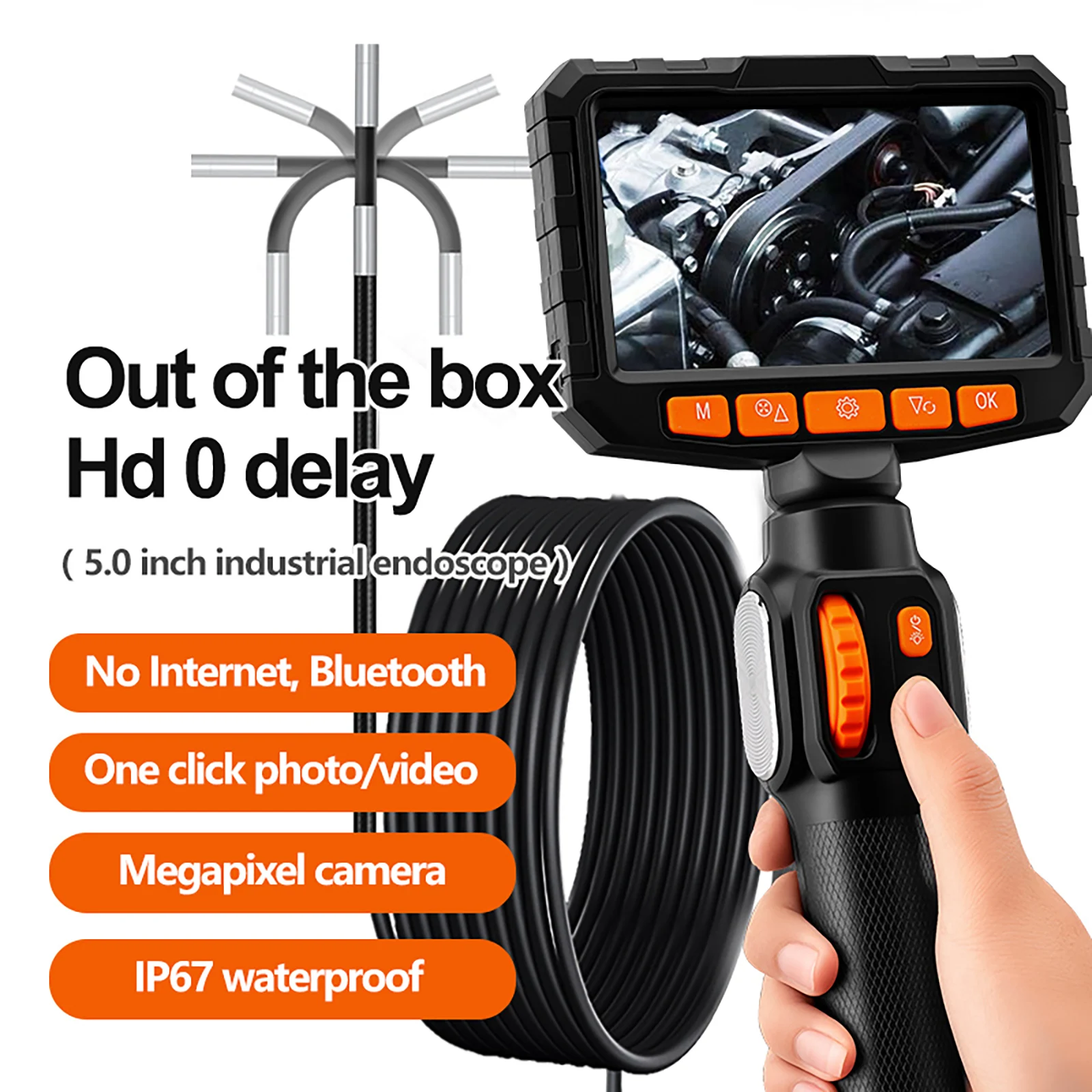 360&deg; 4.3 inch Two-Way Rotary Articulating Endoscope Camera HD 1080P 6mm Car Inspection Borescope Industrial Endoscope 1m Cable