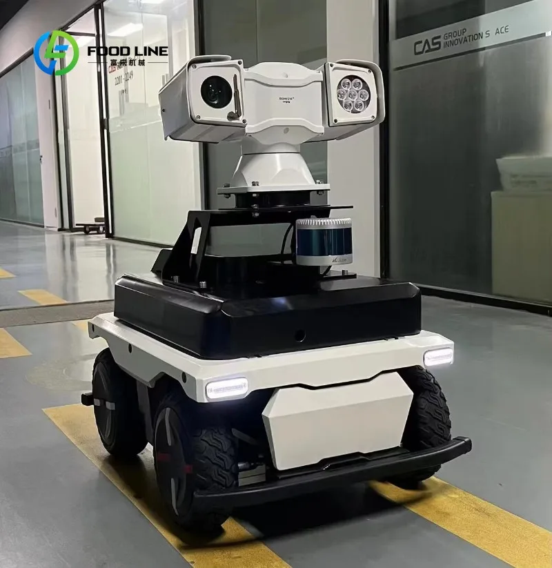 Robot di sicurezza personalizzato con piattaforma a ruote autonoma completa di pattuglia robot con telecomando per fotocamera