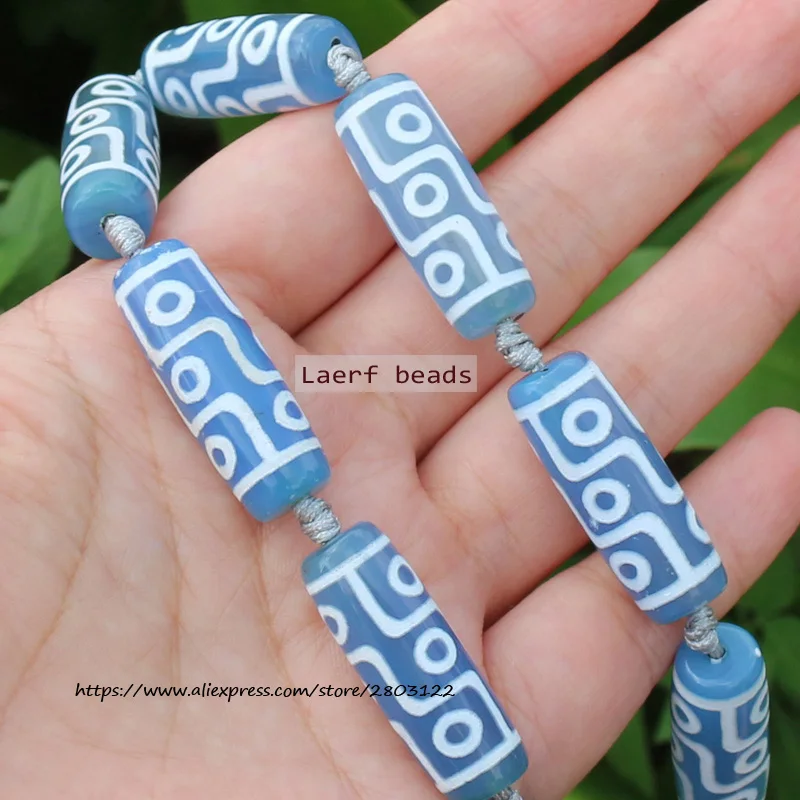 

10pcs Natural Blue Agate Around 10-11x30-31mm 9EYES Tibet Dzi Agate Beads , For DIY Jewelry Making !
