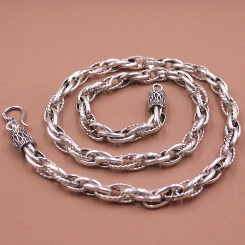 

Real Pure S925 Sterling Silver Chain Men 7mm Twisted Hinge Link Necklace 48g / 55cm