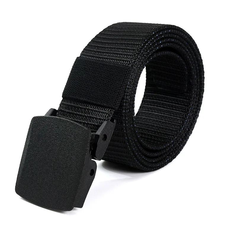 Men's Canvas Belt Plastic Buckle Metal-Free Tactical Waist Belt Outdoor Hiking Webbing Nylon Belt Women's Belt Neutral Belts New