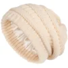 New Satin Lined Winter Beanie Caps Striped Knit Hats Solid Color Silk Lining Thick Chunky Cap Soft Slouchy Warm Hat Ski Cap 3