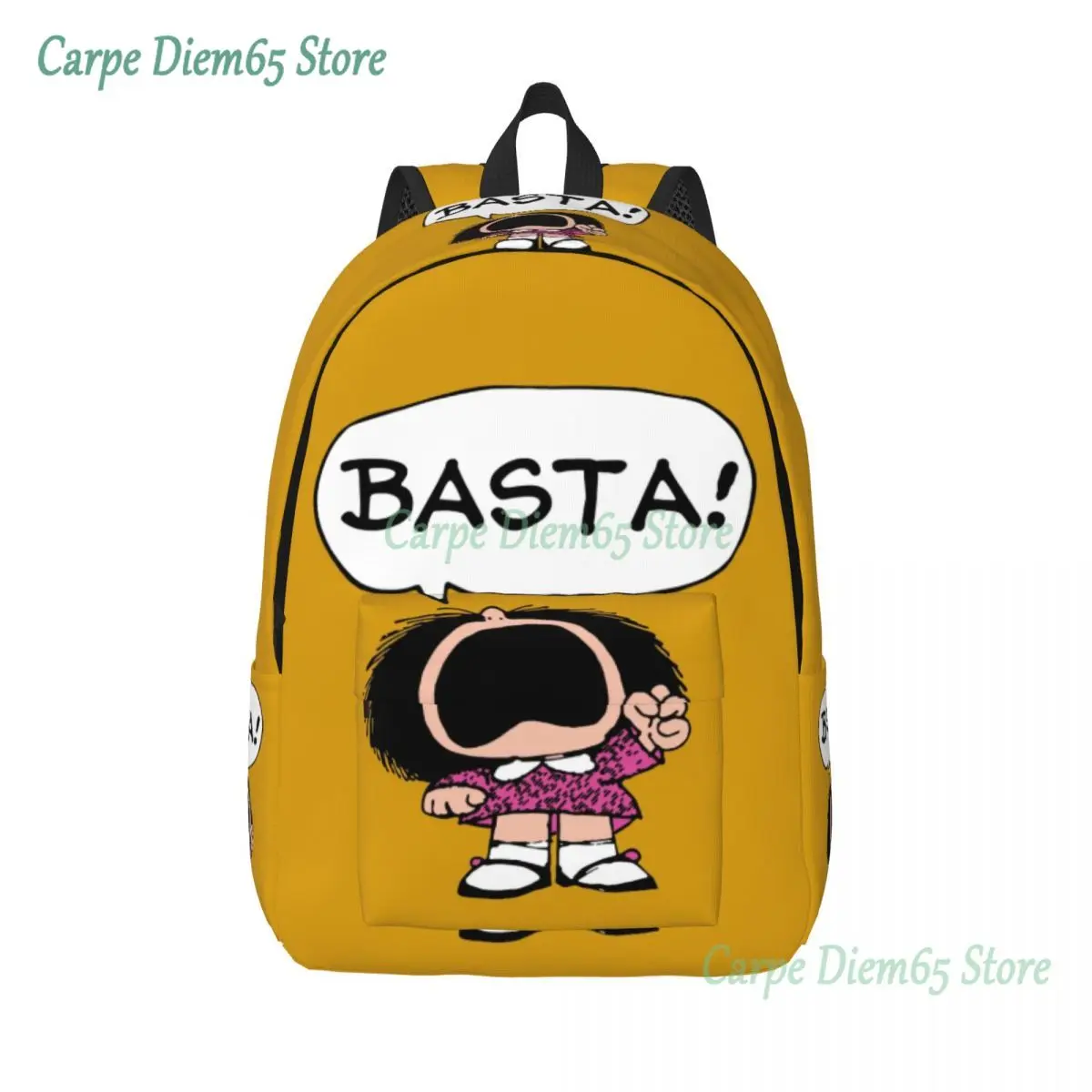 

Personalized Mafalda Basta Canvas Backpacks Women Men Fashion Bookbag for School College Quino Argentina Cartoon Bags