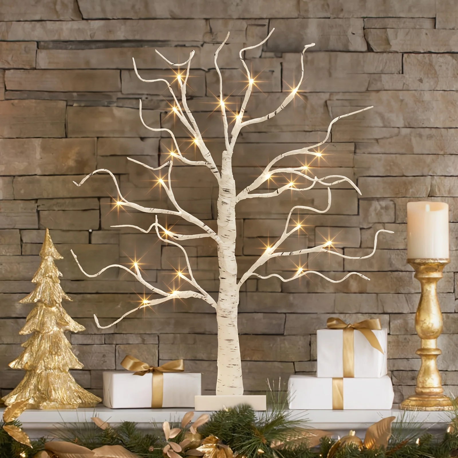 

1pc, Illuminate Birch Tree, Christmas Tree Decoration, Battery Powered, 24 LED Desktop Tree With Lights, Used For Indoor Decorat