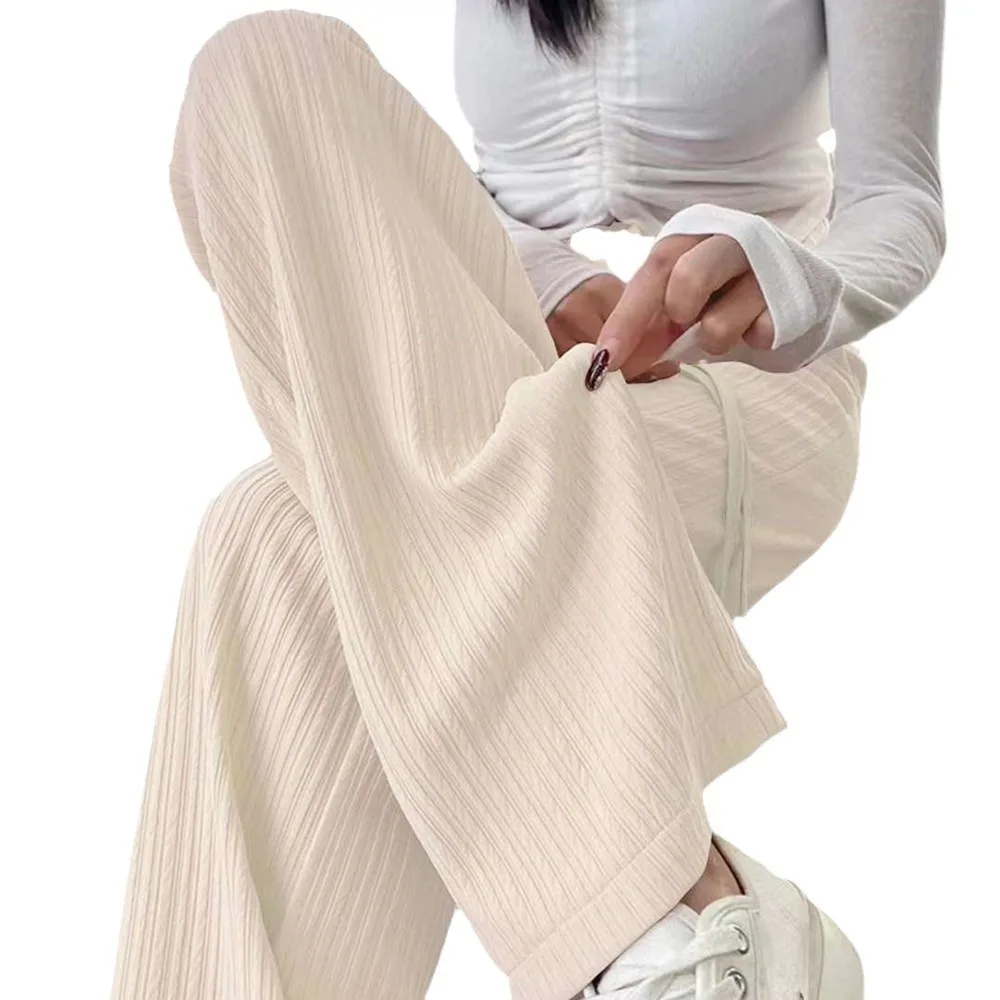 2024 summer new bubble milk puff cloud pants women high waist draped narrow straight casual pants cloud puff wide leg pants