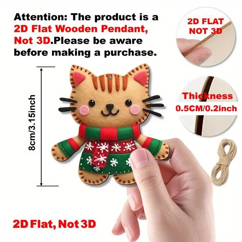 8/16Pcs Cute Cartoon 2D Flat Gingerbread Cat Tree Toppers Decoration Christmas Tree Hanging Decorative Pendants Ornaments