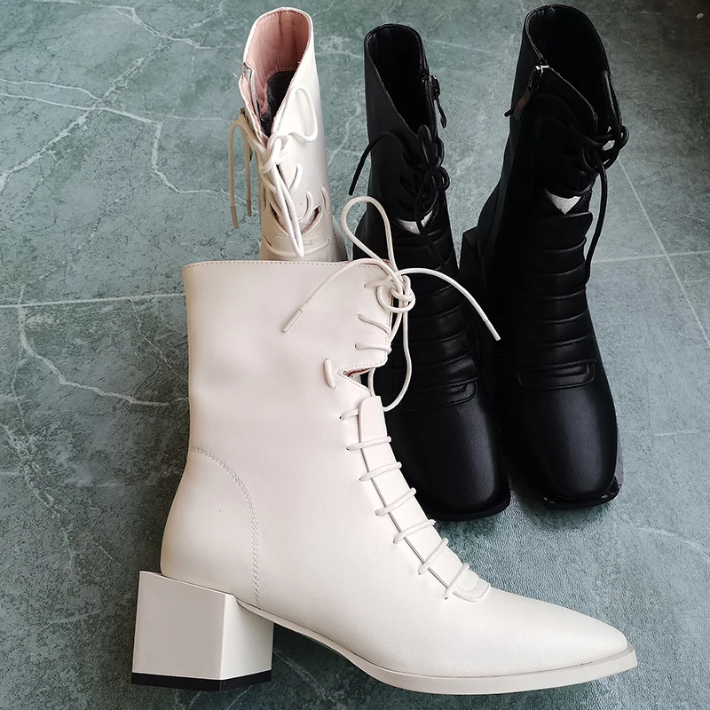 Women ankle boots natural leather plus size 22-25 CM Square toe Outdoor fashion leisure shoes Hollow Wearable in all seasons