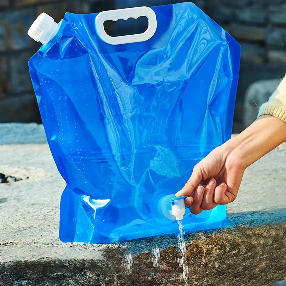5L/10L 휴대용 물주머니 접이식 물통 물병 파우치 야외 여행 캠핑용 손잡이 포함 캠핑용품