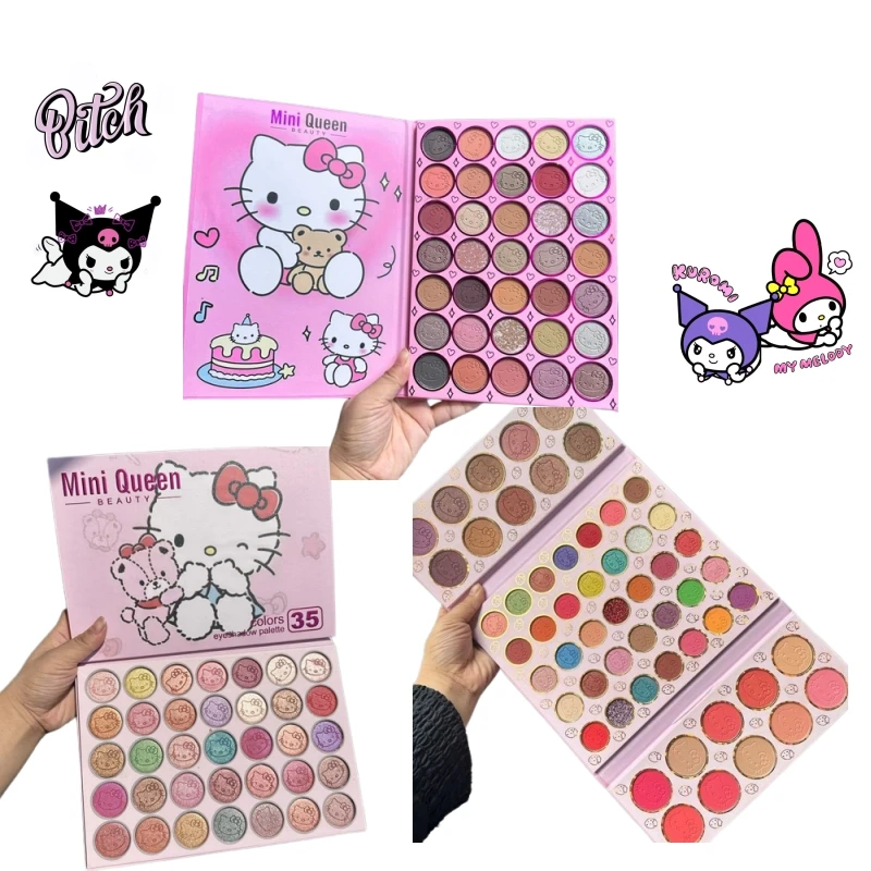 

Палитра теней Hello Kitty, 35 цветов, зеркальные тени для век, кавайная Подарочная палитра теней для век, аниме Косметика для макияжа, подарки для девушек