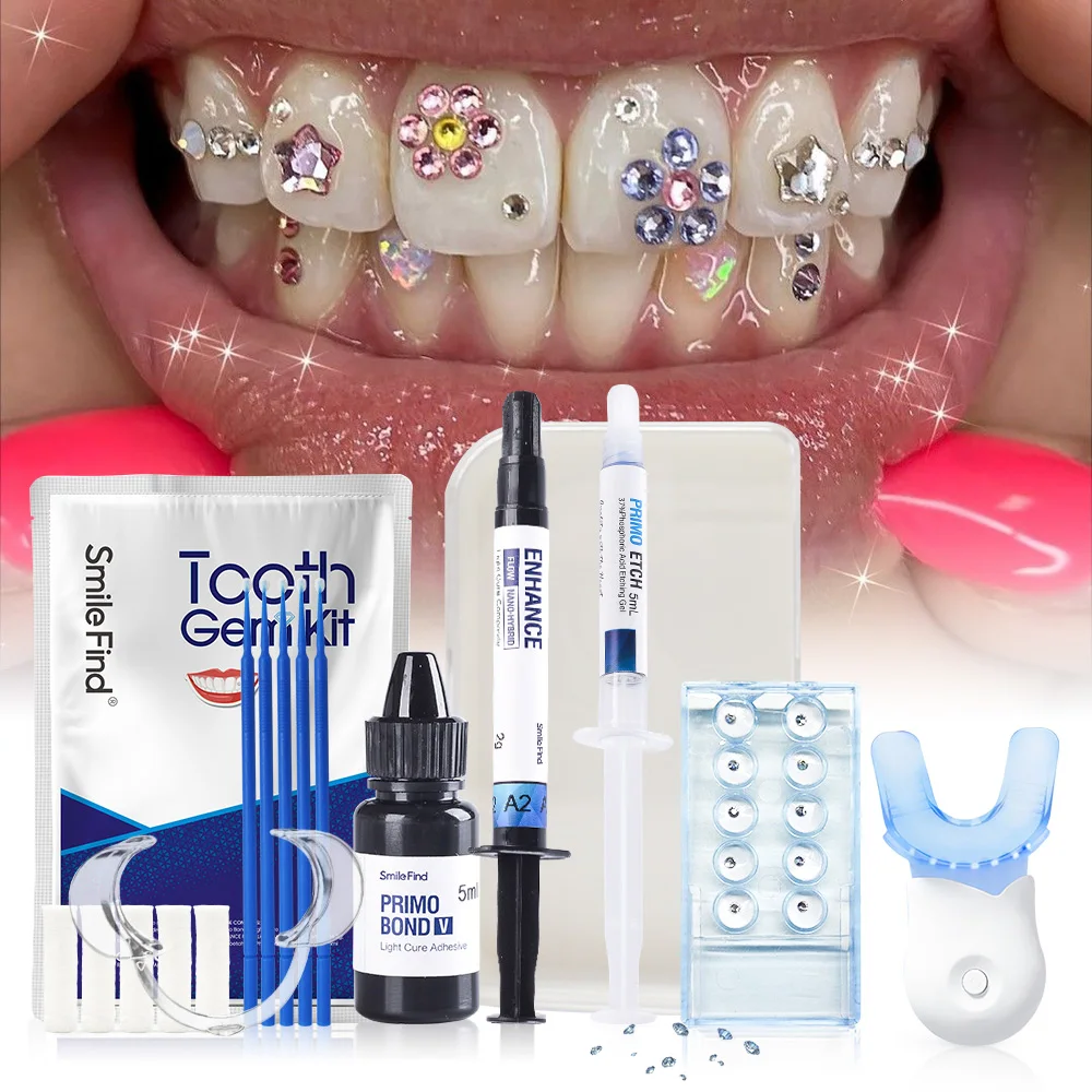 Juego de gemas dentales, pegamento de joyería de cristal Diy, decoraciones  de dientes, Gel de grabado, luz Dental, adhesivo de unión, materiales de