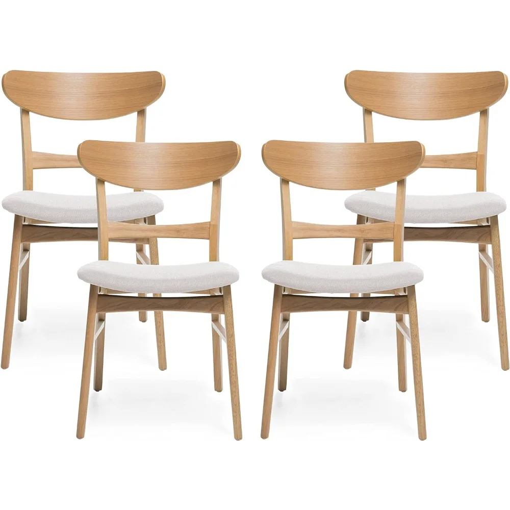 

Christopher Knight Home Frederica Mid-Century Modern Dining Chairs (Set of 4), Light Beige, Natural Oak