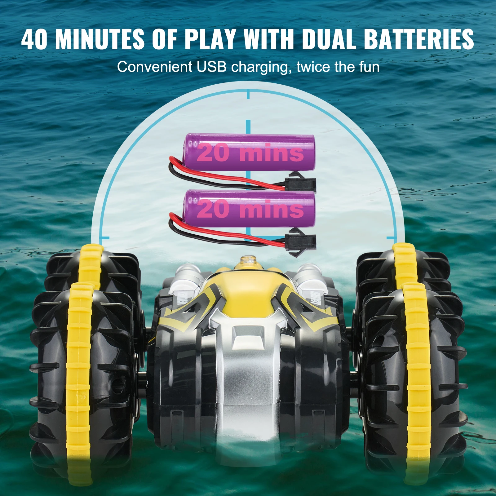 VEVOR Amphibious RC Car Boat 2.4GHz 12 km/h High-Speed Remote Control Water Racing Boat for Children Kids Birthday Model Toys 6