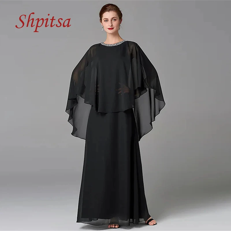 

Elegant Black Mother of the Bride Dresses With Jacket for Wedding Party Prom Evening Groom Dinner Dresses
