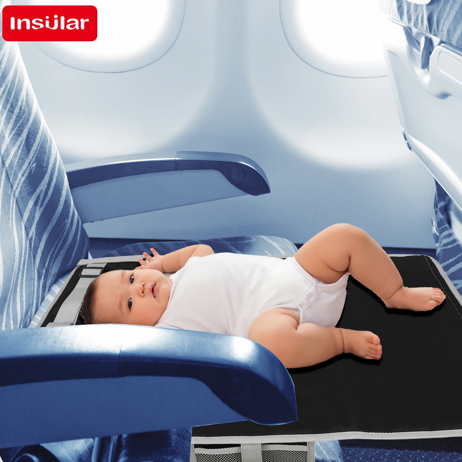 INSULAR Child Hammock Travel Bed Foldable Kid Plane Seat Extender Cushion Portable Seat Extend Pad Footrest Trip Essentials 1-3Y