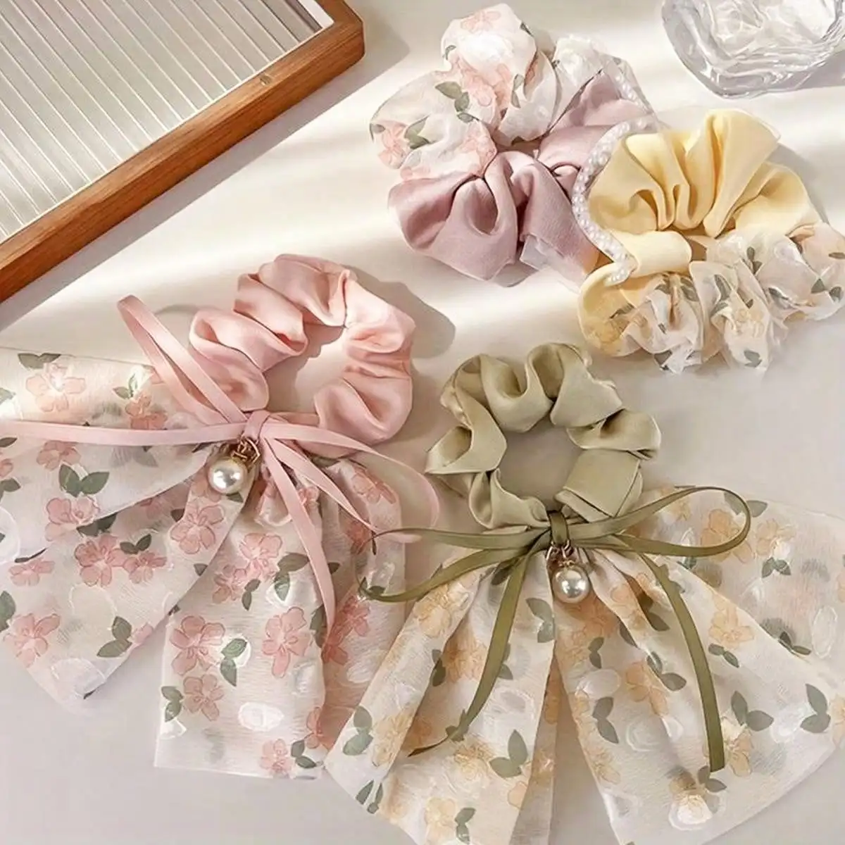1pc Blumen perle Streamer Bowknot Haar gummis, hohe Pferdes chwanz Pille Haarschmuck, Weihnachts geschenk