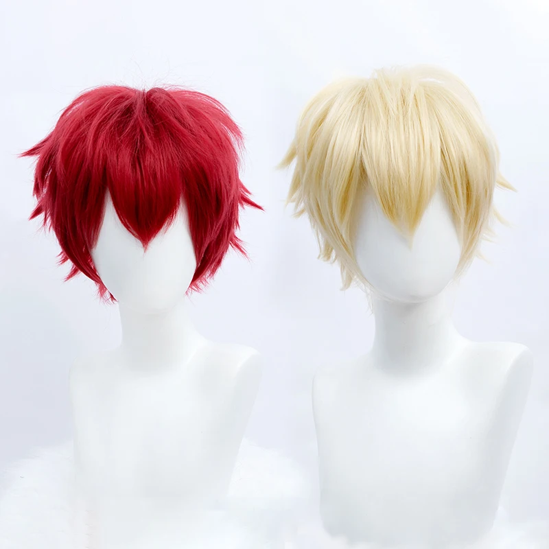 Pelucas sintéticas cortas con corte de lobo y flequillo para cosplay, para hombres y mujeres, estilo coreano, color rosa, rojo, azul y morado, MUMUPI_voghion.com