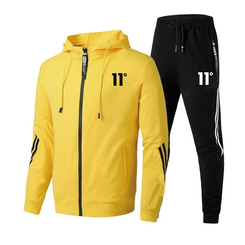 thumbnail image 1 of Conjunto deportivo para hombre, pantalones deportivos ajustados y sudaderas con capucha y cremallera, traje deportivo sencillo e informal con estampado de tendencia de alta calidad, 1 of 5