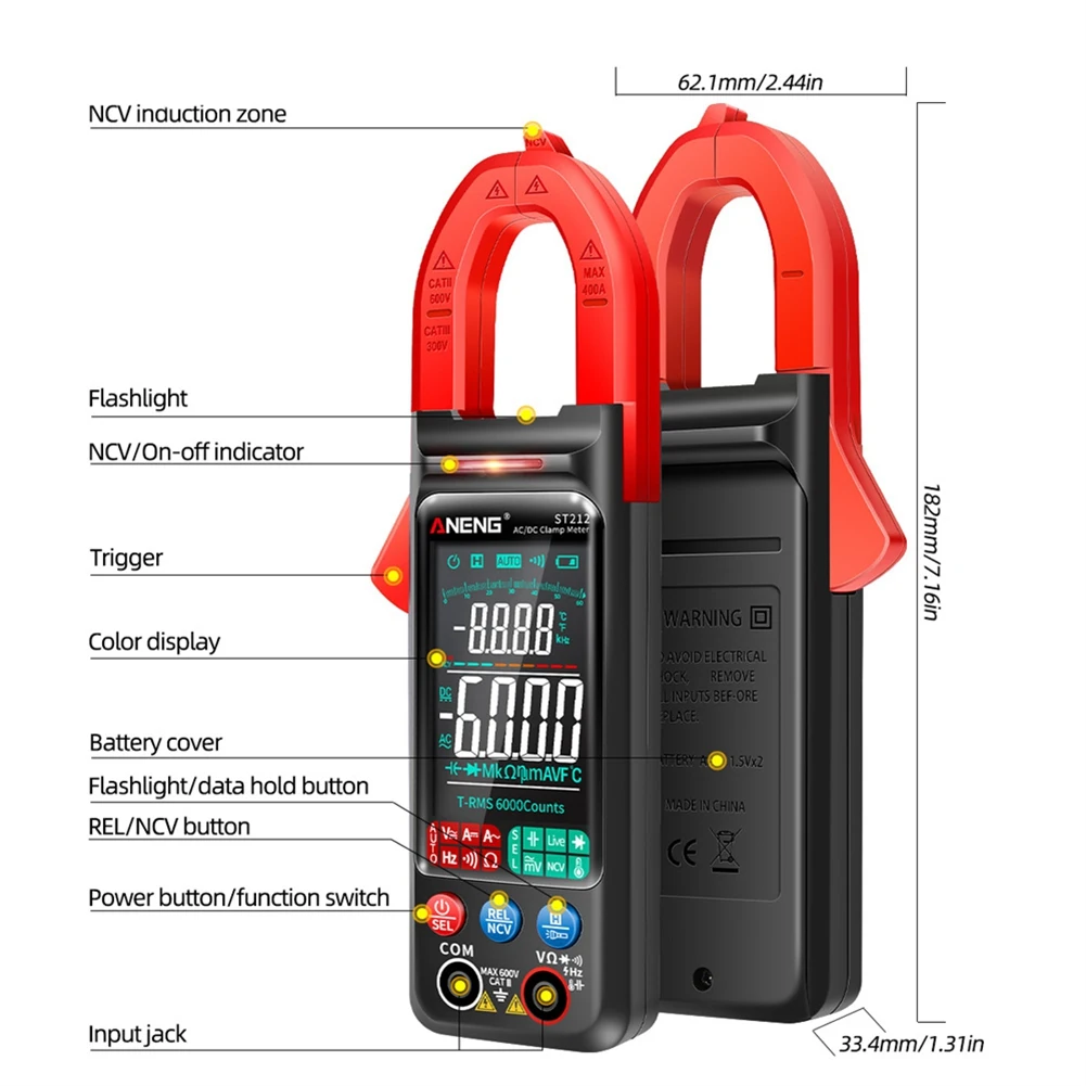 Currentplier Rms A56XA ANENG ST212 Digital Clamp Meter 400A Current True RMS Smart Plier ...