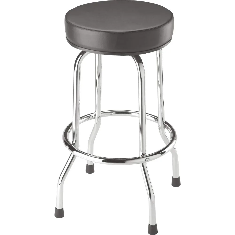 

BIG RED Torin Swivel Bar Stool: Padded Garage/Shop Seat with Chrome Plated Legs, Black, 28.74" Tall, 18.5" Diameter