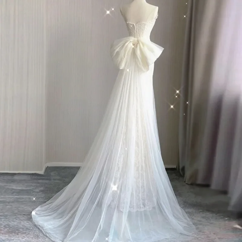 Wholesale Giant Detachable Removable Bow Train for Wedding Dress Bridal Tulle Bow Belt with Long Tail Engagement Gown DIY