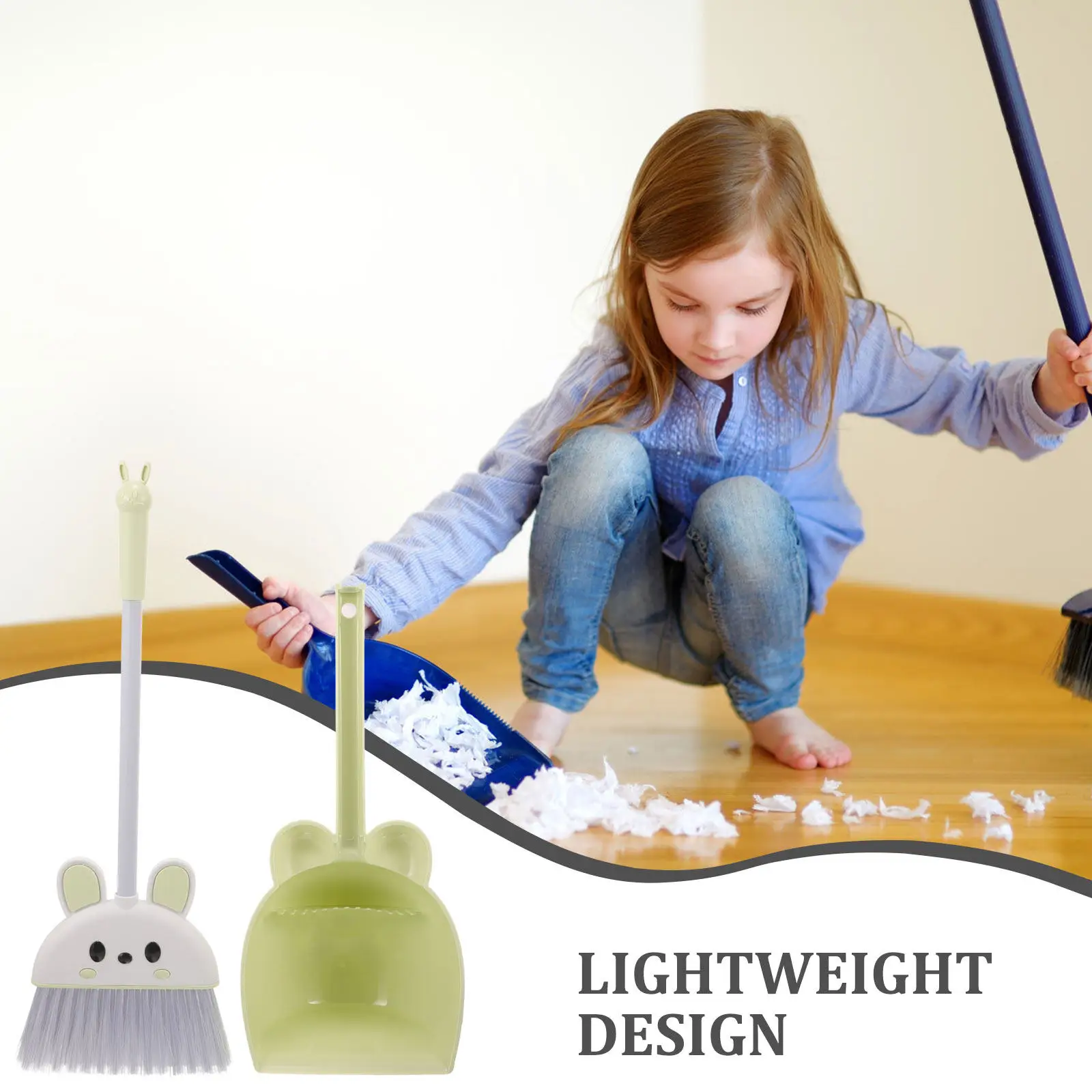 1 세트 어린이용 빗자루 쓰레받기 키트 안전하고 매끄러운 표면 정밀한 솜씨 어린이를 위한 소형 청소 세트 집에서 가사 실습하기
