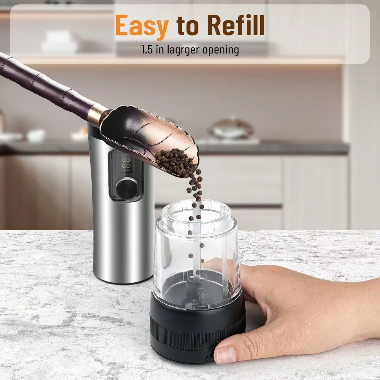 Electric Automatic Salt & Pepper Grinder Set – Rechargeable Base, LED Indicator & Adjustable Coarseness 4
