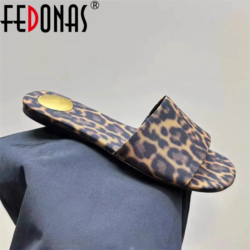 FEDONAS Genuine Leather Flats Heels Casual Shoes For Women Sexy Leopard Black Party Shoes Summer Outdoor Slippers Sandals