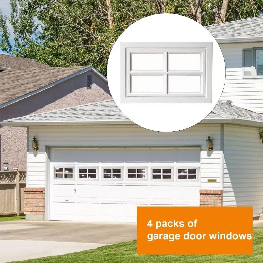garage door windows kit, 4 pack replacement vinyl window inserts with uv resistant resin glass for garage doors (cross design)