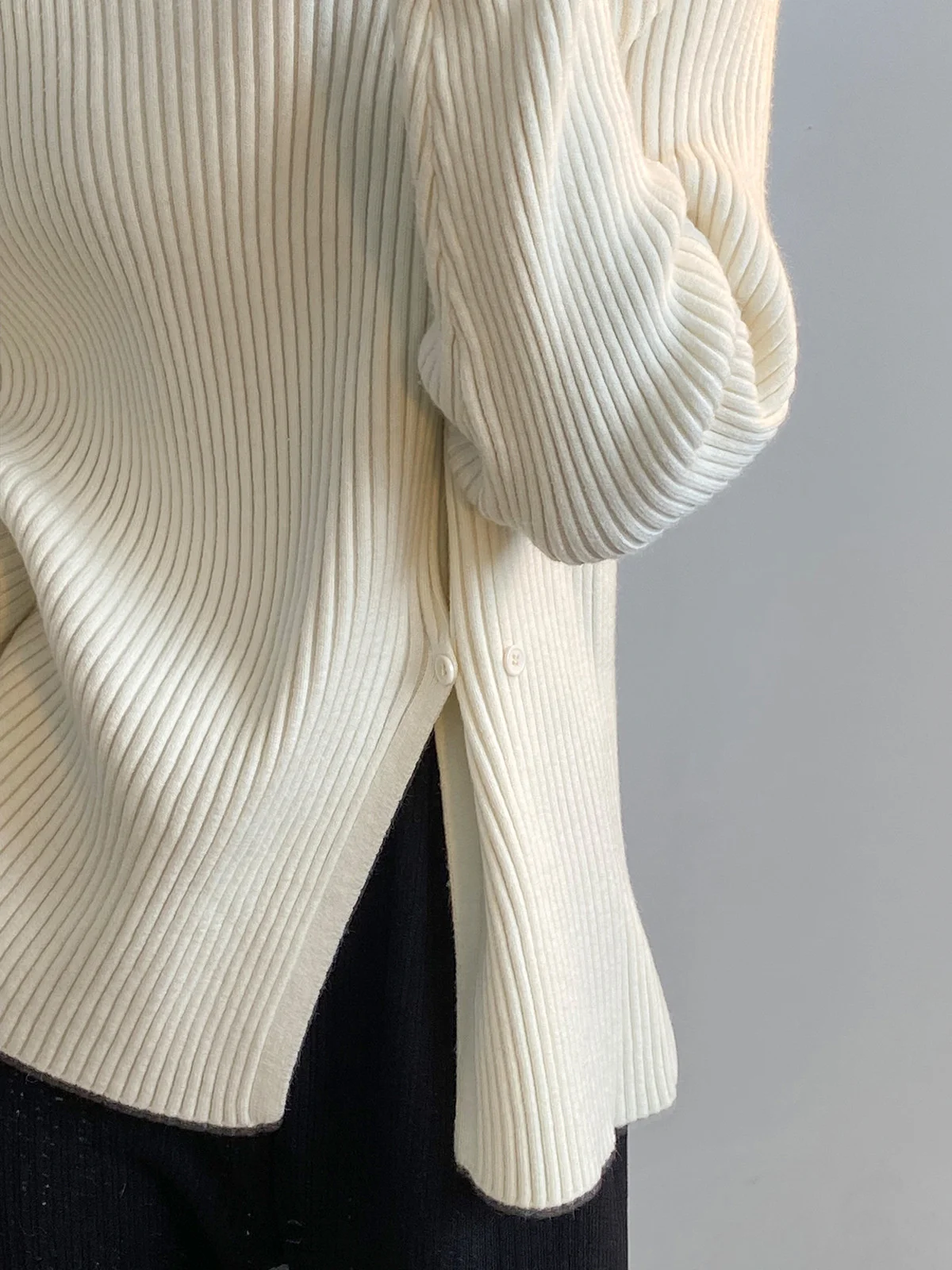 Sba799f7b918f4887a3277c706e32c6a3h - Winter Korean Stand Collar Long Sleeves Split Solid Sweater