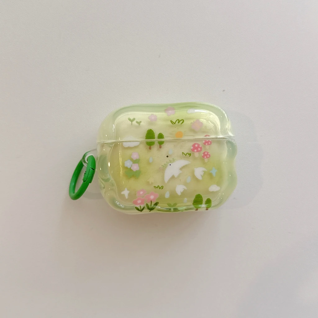 Fresh Green Forest Garden Swallow Earphone Cover Case with Wavy Edge and Pendant, Shock Proof Design