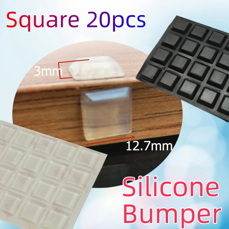 Square Cabinet Door Bumper 20 Grains 13x3mm Self-adhesive Silicone Damper Pad Cushion for Kitchen Door Stop Furniture Hardware