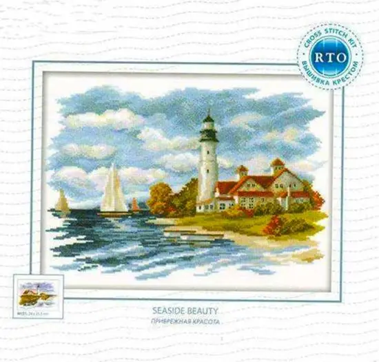 Wunderschöner, hübscher, gezählter Beachfront-Leuchtturm, zwei Kreuzstich-Set, Höhenlattenmaß, Top-Qualität, 44–33