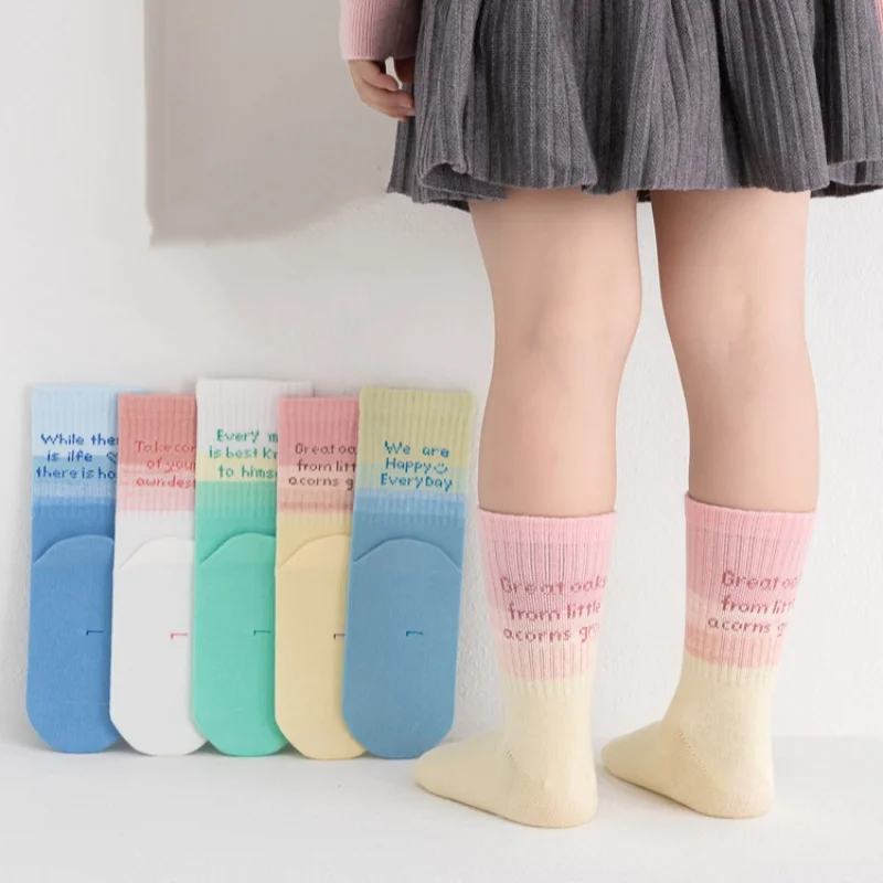 

5Pairs/lot Children's Girls Boys Socks Cotton Gradient Color Letter Soft Casual Kids Sock For Girl Boy Four Seasons Age 3-11Year