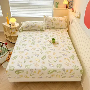 Cotton Fitted Sheet Printed Single Double Queen Size Mattress Cover With Elastic Band Bedsheet Soft Comfortable Fitsheet