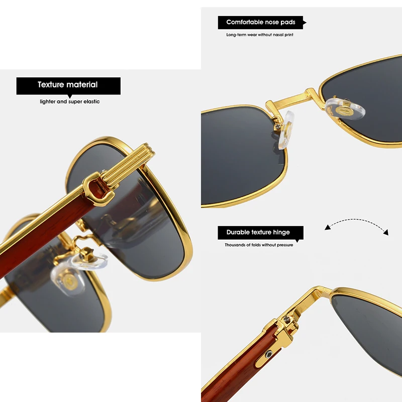 Lunettes De Soleil Carrées Avec Accents En Bois - Protection UV, Monture Polycarbonate Léger (25g), Plusieurs Couleurs - 2