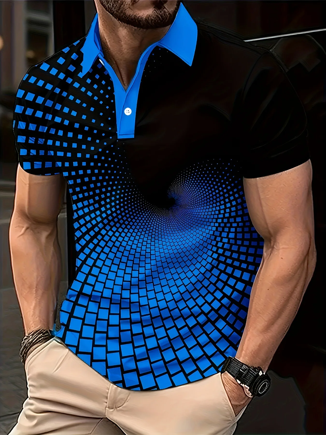 Men’s 3D Electronic Data Pattern Polo Shirt | Abstract Tech Print Short Sleeve Streetwear Fashion Summer Tee 1